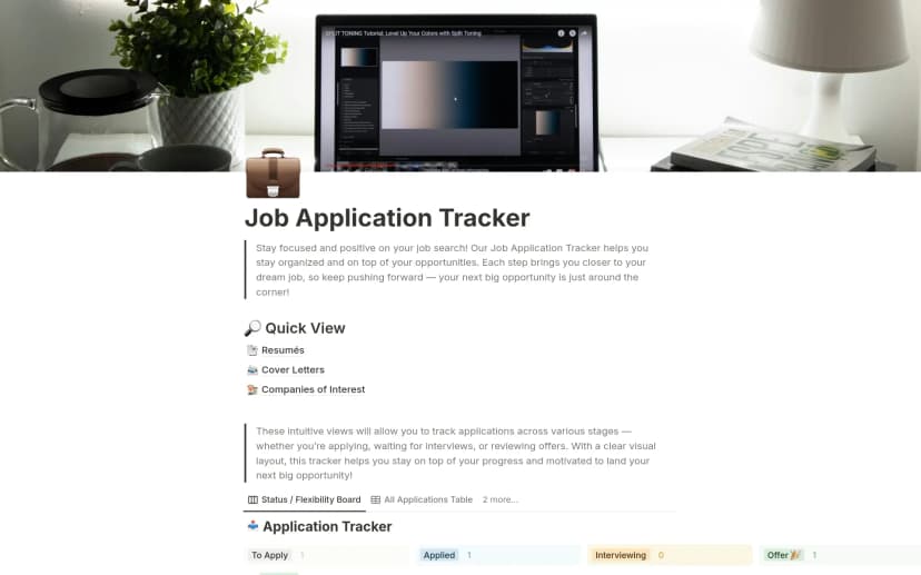 Notion Job Application Tracker template for organizing job applications